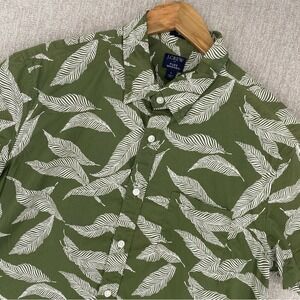 J Crew Button Shirt Mens Large Green Flex Washed Allover Print Casual Preppy